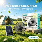 Arrango Solar-Standventilator, groß, wiederaufladbar, leise, 3 Geschwindigkeiten, tragbar, mit Solarpanel, für Camping, Zelt, Outdoor, Notfall, Hausbelüftung