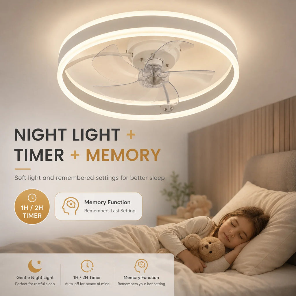 Ventilatore da soffitto con luce LED 50 cm Oraymin moderno telecomando dimmerabile 6 velocità