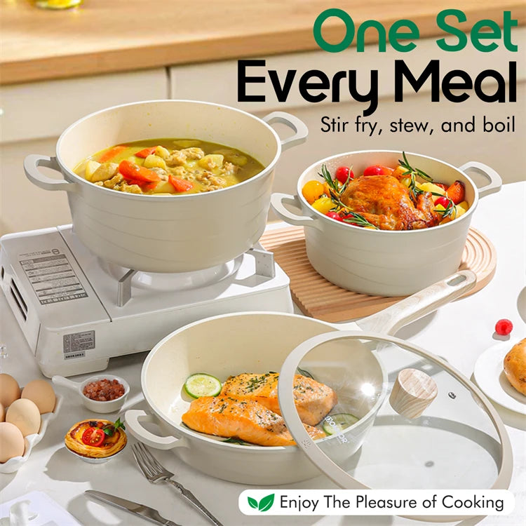 DONNOR 15 Pezzi Pentole e Padelle in Ceramica Set di Pentole Sane Antiaderenti Set da Cucina Set da Cucina con Padella a Induzione RV Set JT530