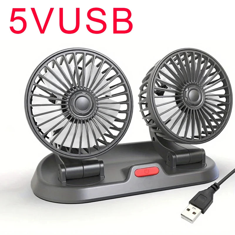 Ventola di Raffreddamento Elettrica per Auto 5V 12V 360° °   Ventilatore USB Multifunzione a Doppia Testa Regolabile, 2 Velocità, per Auto, Casa e Campeggio