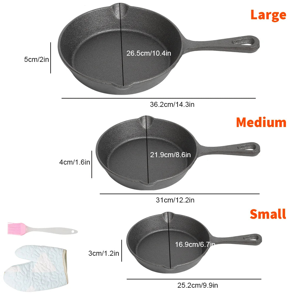 3PC Padella In Ghisa Wok Antiaderente A Nido D'ape Pentola Casa bistecca padella Stufa A Gas Pentola A Induzione Pentole Da Cucina 16/20/26 centimetri