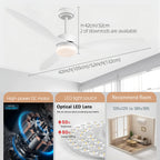 Ventilatore da Soffitto a Risparmio Energetico da 42-52 Pollici con Luce e Telecomando Ventilatore Elettrico Reversibile a 3 Pale, Ventilatore da Soffitto a Basso Profilo per Caffetteria, Casa, Hotel, Ufficio, Bungalow