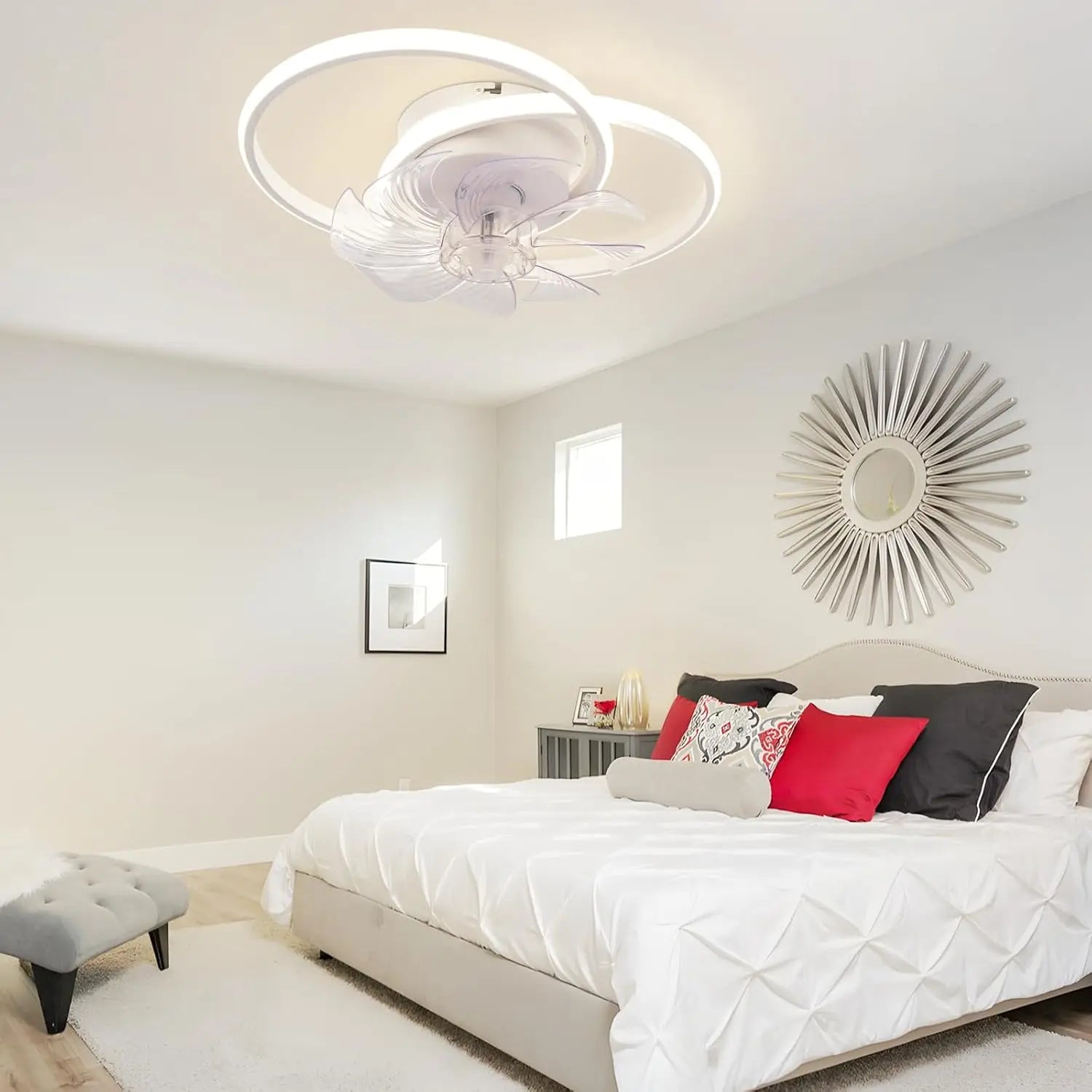Ventilatore da soffitto a LED con luce bianca 36W, silenzioso, telecomando, 3 temperature di colore, 6 velocità