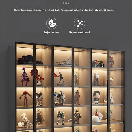 Customizable Display Case with Tempered Glass Door, LED Light, Large Capacity, Multiple Compartments, Aluminum Frame, Eco-Friendly
