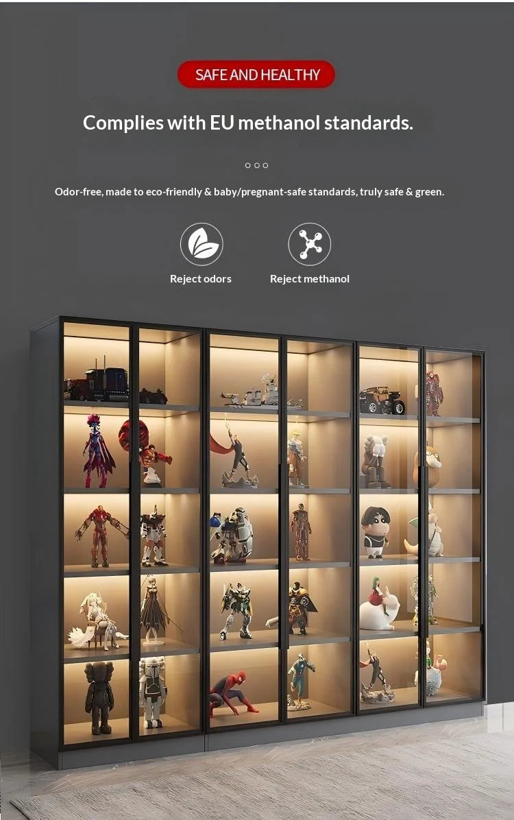 Vetrina Espositiva Personalizzabile con Porta in Vetro Temperato, Luce LED, Grande Capacità, Scomparti Multipli, Telaio in Alluminio, Eco-Friendly