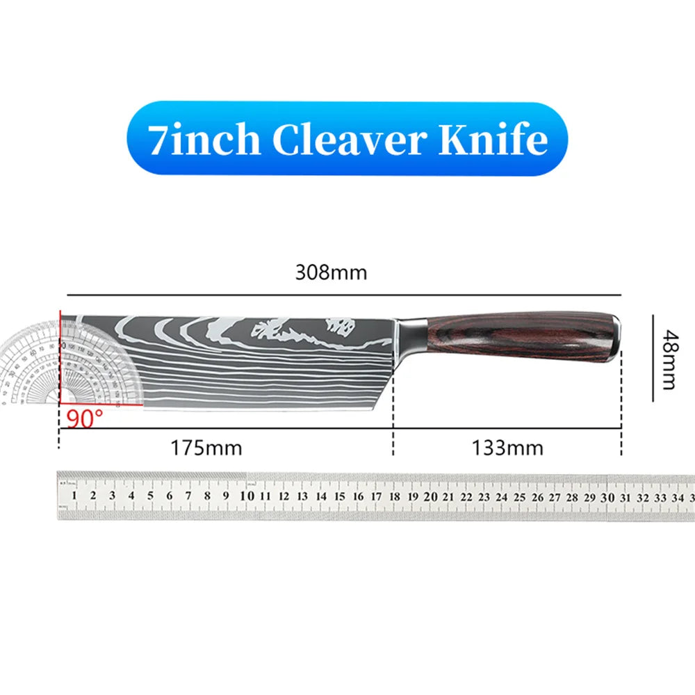 ZENG Professionelles 7-Zoll-Kochmesser – ultrascharf und langlebig, Edelstahl mit Holzgriff und lasergravierter Damast-Optik, mit Geschenkbox