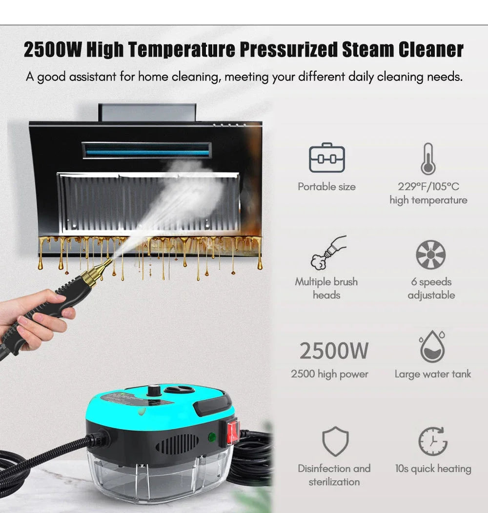 2500W Dampfreiniger Hochtemperatursterilisation Tragbarer Hochdruckreiniger für die Küche, das Auto und die Klimaanlage zu Hause