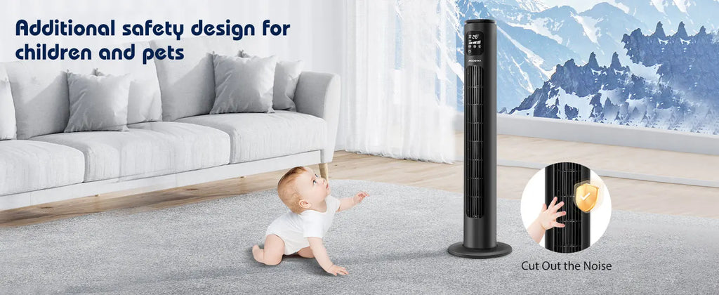 Aigostar Ross Smart - Intelligenter WiFi Turmventilator mit Fernbedienung, 50W, LED-Anzeige, 70° Oszillation, 3 Geschwindigkeiten, 3 Modi, 24-Stunden-Timer, APP-Steuerung, geeignet für Zuhause und Büro