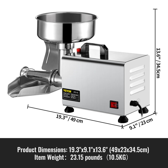 SucceBuy Passapomodoro elettrico 370W, Passapomodoro commerciale in acciaio inossidabile, Pressa e passino 90-160 Kg/H