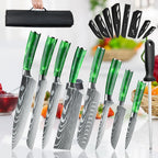 Set mit 8 scharfen und langlebigen ZENG Edelstahlmessern, mit grünem Harzgriff, tragbarer Nylontasche, Küchenutensilien für Zuhause und als Geschenk