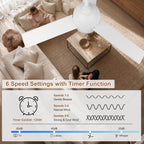 Ventilatore da Soffitto LED 2-in-1 con Luce, Telecomando, Dimmerabile, Reversibile, Silenzioso, 6 Velocità, per Camera da Letto, Soggiorno, Sala da Pranzo