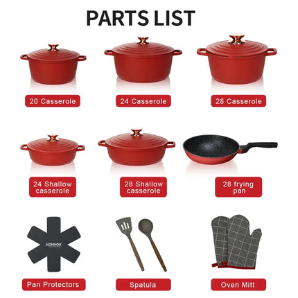 18PSC Set di pentole per la cucina domestica Padella antiaderente e pentola in alluminio pressofuso rivestito in granito con coperchio Pentola in smalto pressofuso Materiale medico per riso