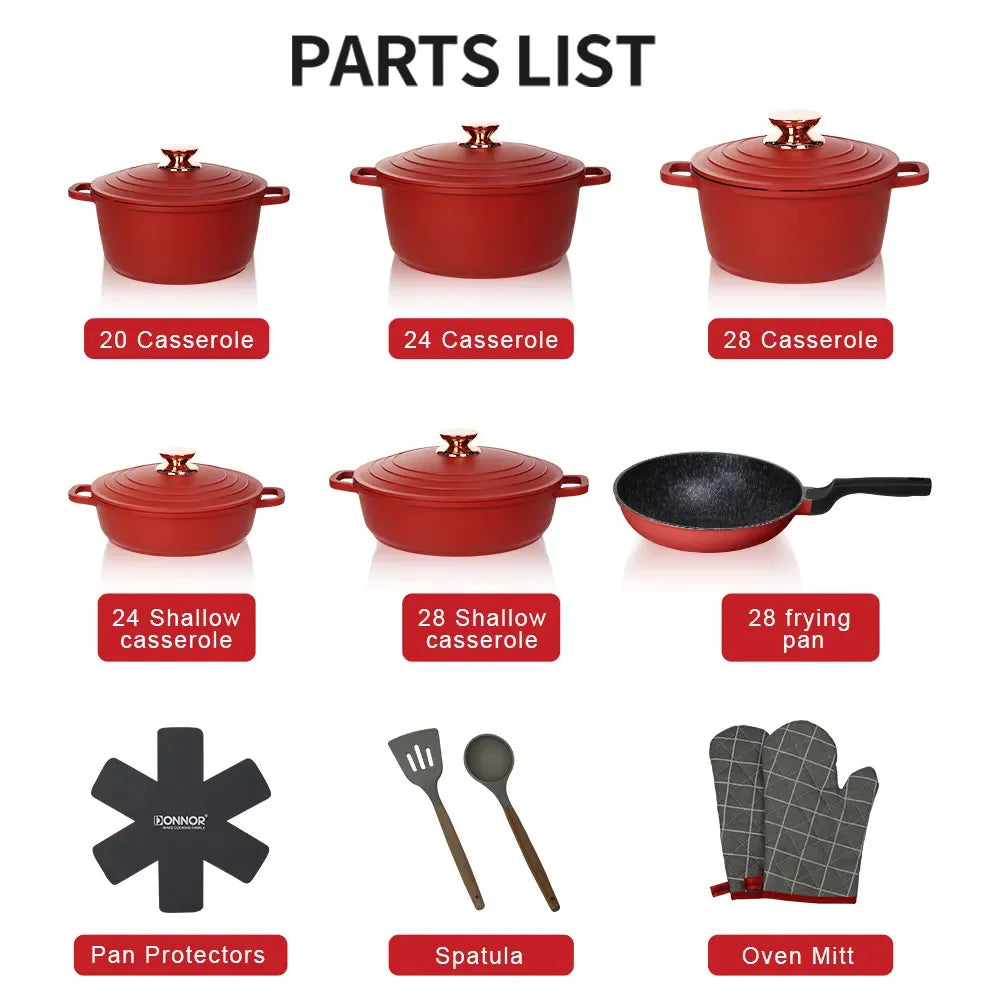 18PSC Set di pentole per la cucina domestica Padella antiaderente e pentola in alluminio di granito con coperchio Pentola in smalto pressofuso Materiale metallico per riso medico