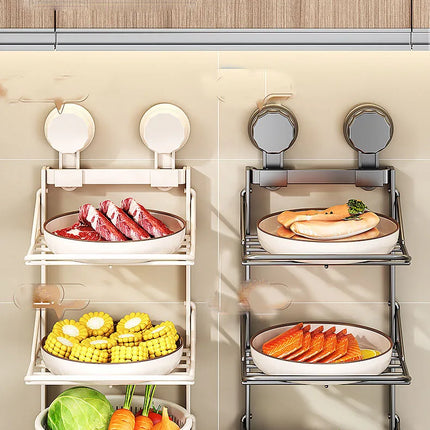 Ventosa multistrato Rastrelliere per verdure e frutta da cucina Vassoio angolare da parete Scaffale da cucina rimovibile Utensili senza foratura