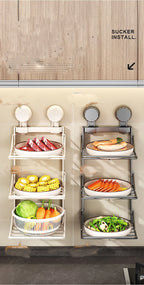 Ventosa multistrato Cucina Rastrelliere per verdure Frutta Parete angolare Vassoio per frutta Scaffale da cucina rimovibile Utensili senza trapano