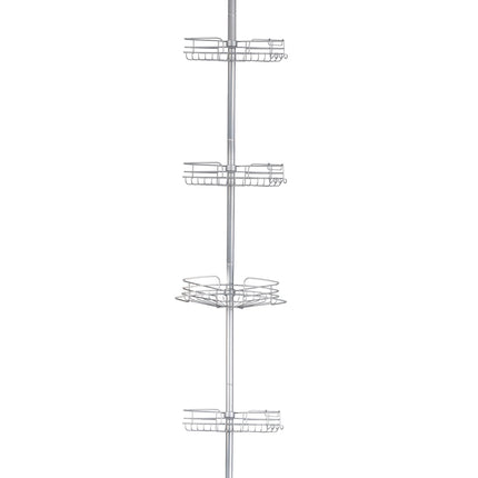 Organizer doccia angolare a 4 cestelli senza foratura, con asta a tensione in metallo regolabile, scaffale portaoggetti, accessori bagno
