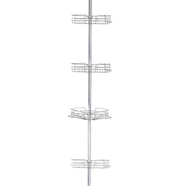 Organizer doccia angolare a 4 cestelli senza foratura, con asta a tensione in metallo regolabile, scaffale portaoggetti, accessori bagno