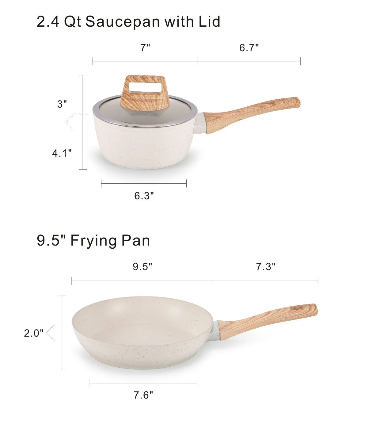 Set di Pentole in Alluminio da 21 Pezzi, Antiaderente, Bianco Granito, per Cucina a Induzione, con Coperchio, Doppio Manico, Utensili in Silicone, Senza PFOA
