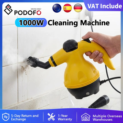Podofo 1000W Pulitore a Vapore Portatile, Macchina per la Pulizia ad Alta Temperatura, Strumenti per la Pulizia dell'Auto per Cappa da Cucina, Casa