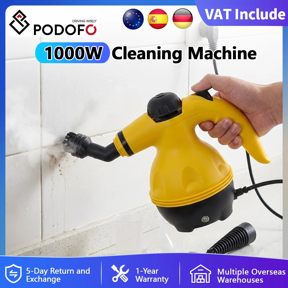 Podofo 1000W Dampfreiniger Handgerät Hochtemperatur-Reinigungsmaschine Autoreinigungsgeräte zur Reinigung von Küchenhauben zu Hause