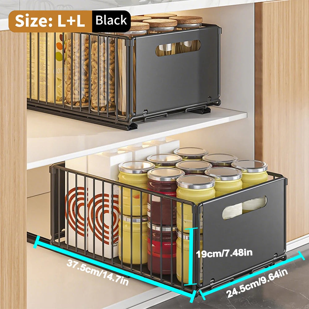 Organizzatore per armadietto estraibile a 2 livelli sotto il lavello, portaoggetti da cucina regolabile in altezza, portaoggetti per barattoli di spezie, cassetto scorrevole