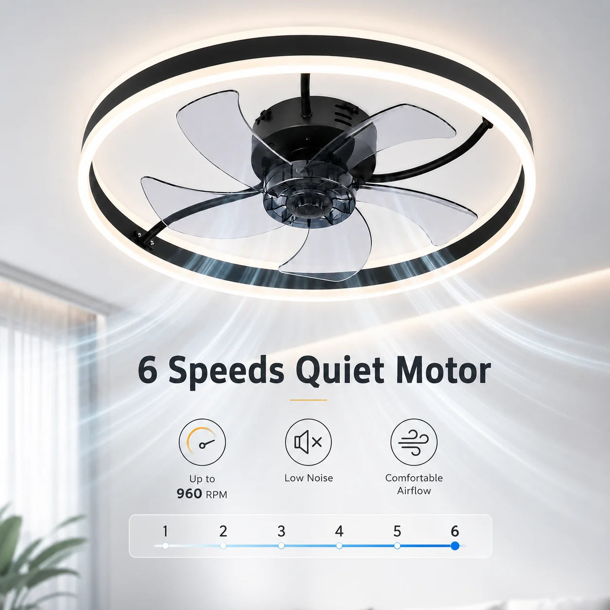 Ventilatore da soffitto con luce LED 50 cm Oraymin moderno telecomando dimmerabile 6 velocità