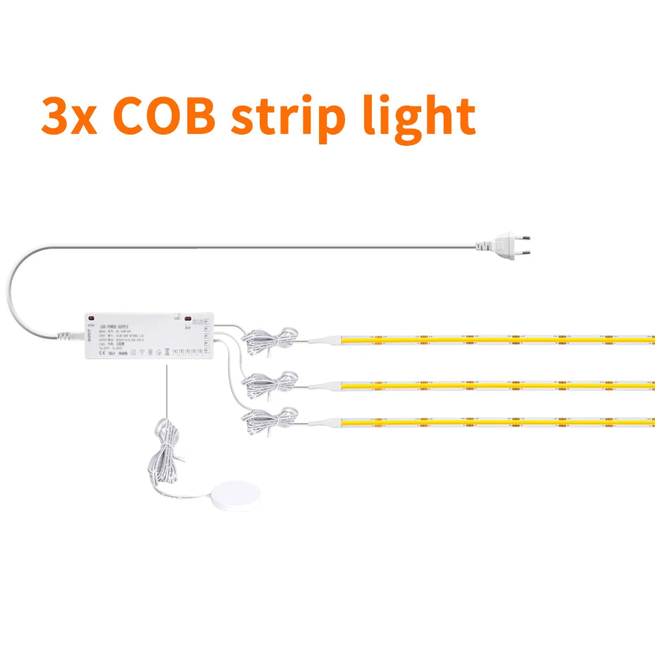 Striscia LED COB 12V 320LED/m dimmerabile con tocco in legno penetrabile e sensore di movimento per cucina/guarda-roupa/vetrina/arredamento dell'armadio