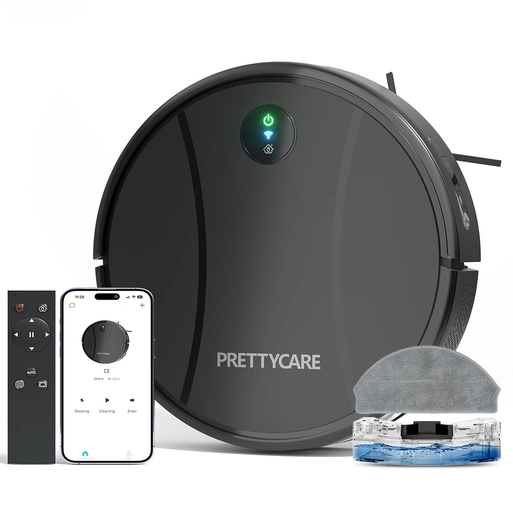 PrettyCare C2 Roboter-Staubsauger und Wischmopp, 4000 Pa Saugkraft, Roboterstaubsauger mit automatischer Teppichverstärkung, Alexa/WLAN/App