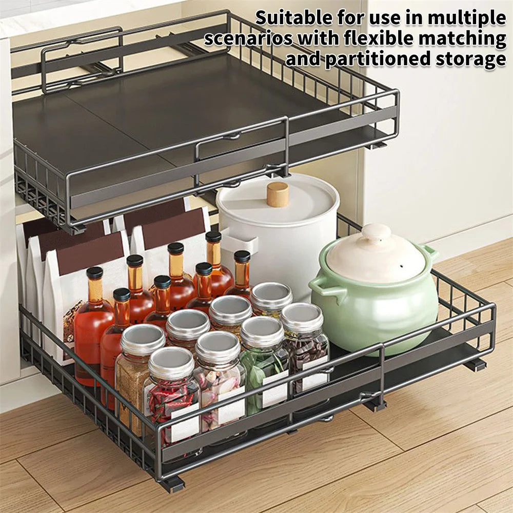 2 Pezzi Scaffale Estraibile per Armadio, Organizzatore Scorrevole da Cucina Senza Foratura per Spezie e Oggetti Vari