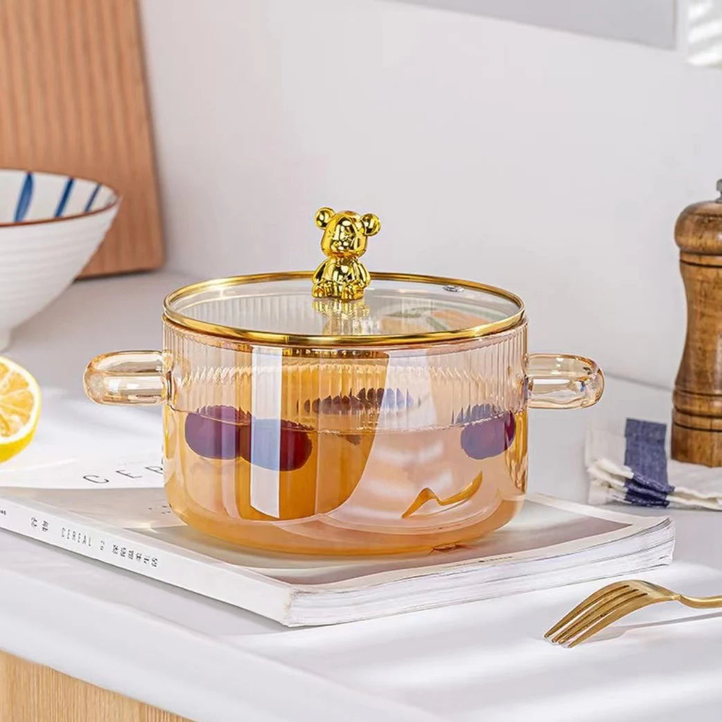 1500 ml transparenter Glastopf mit Doppelgriffen, Suppentopf mit Deckel, hitzebeständiges Kochgeschirr