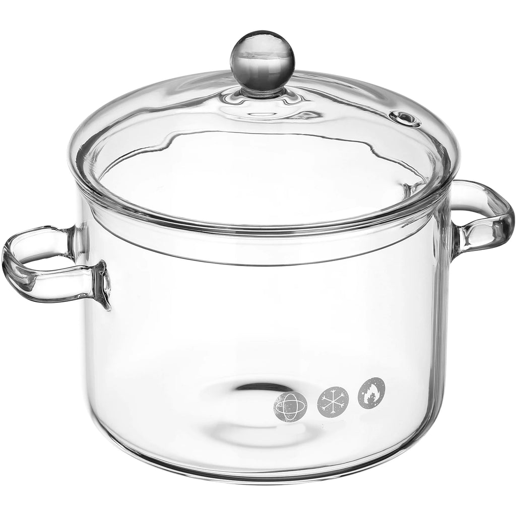 Extra große 1900 ml Borosilikatglas-Schmorpfanne Transparenter Suppentopf mit Deckel Hitzebeständiger Glas-Kochtopf mit Doppelgriff für Zuhause