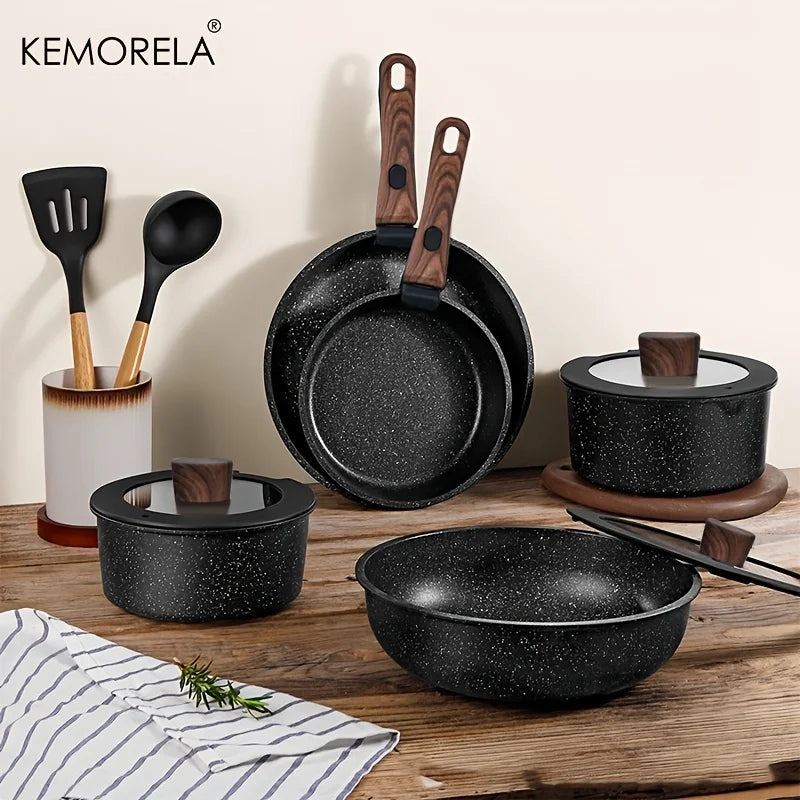 KEMORELA Set di Pentole Antiaderenti 20 Pezzi, Pentole e Padelle in Alluminio con Manici Staccabili, Compatibili con Induzione, Lavabili in Lavastoviglie e Adatte al Forno