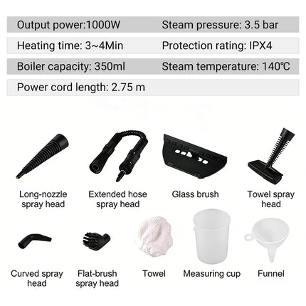 Podofo 1000W Pulitore a Vapore Portatile, Macchina per la Pulizia ad Alta Temperatura, Strumenti per la Pulizia dell'Auto per Cappa da Cucina, Casa