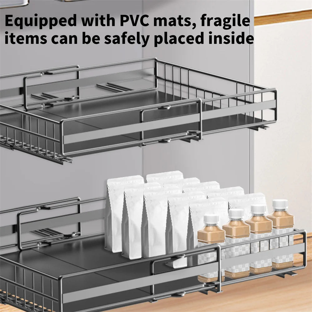 2 Pezzi Scaffale Estraibile per Armadio, Organizzatore Scorrevole da Cucina Senza Foratura per Spezie e Oggetti Vari