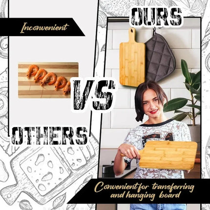 Wooden Boards with Handle, Bamboo Kitchen Cutting Boards for Pizza, Bread, Cheese, Cured Meats and Vegetables