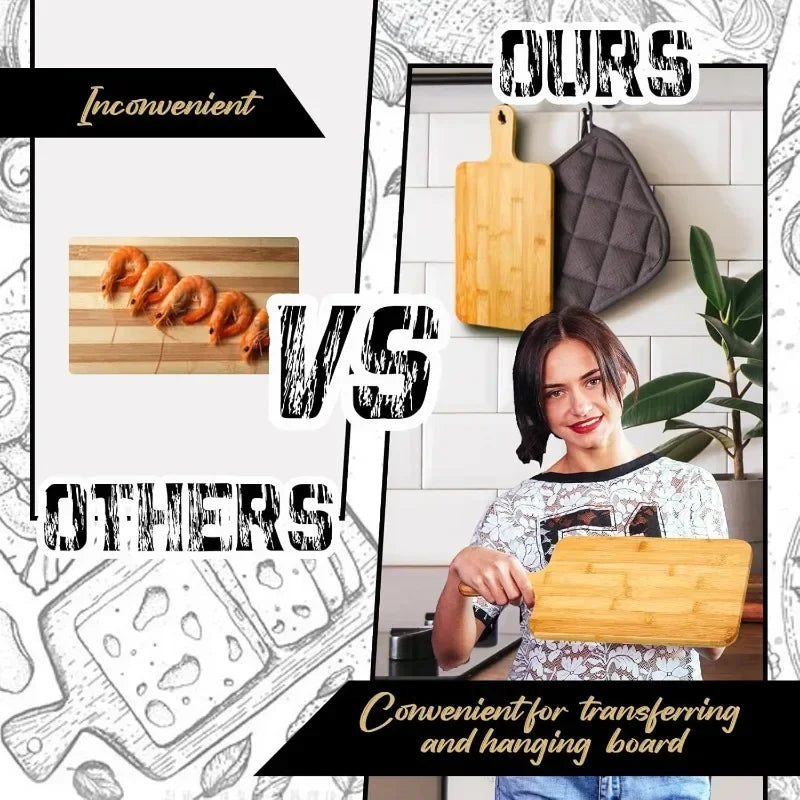 Holzschneidebretter mit Griff, Küchenschneidebretter aus Bambus für Pizza, Brot, Käse, Wurst und Gemüse