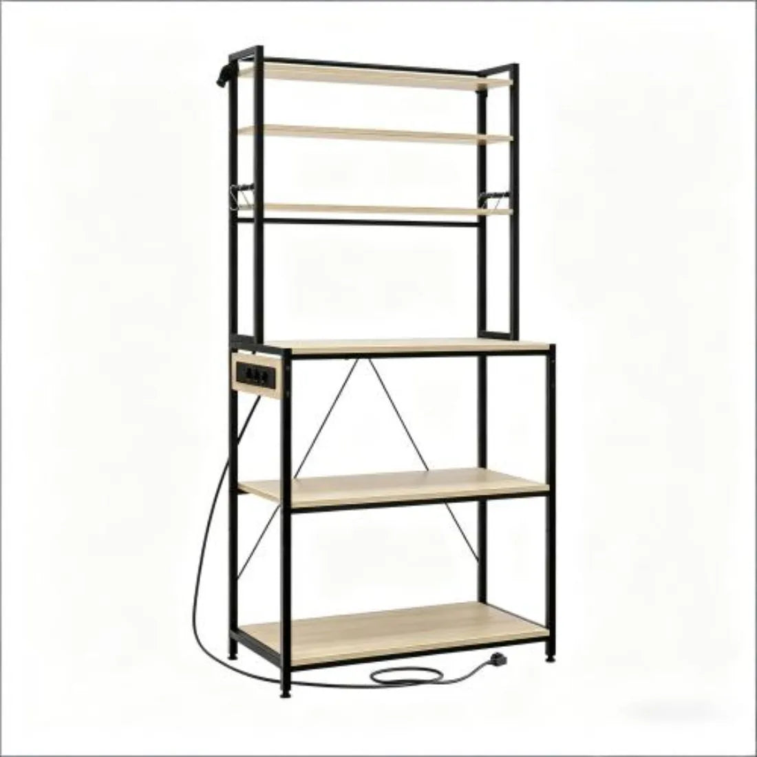 Scaffale Espositivo in Stile Moderno, Stazione Caffè, Scaffale da Cucina con Prese, Mobile da Cucina – Mini Workstation per Caffè e Organizzazione Elettrodomestici