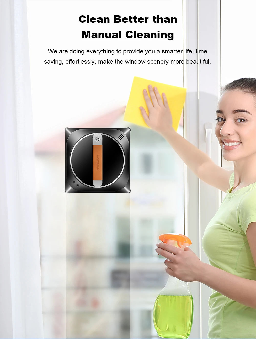 Liectroux YW910 Fensterroboter, Doppel-Wassersprühfunktion, Lasersensor, Fensterreinigungsroboter für die Hausreinigung, App- und Fernbedienung