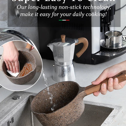 DONNOR Antiaderente in Granito Pentolino per Latte da 16cm/6.3 Pollici, Senza PFOA, a Basso Contenuto di Fumo, Compatibile con Piani a Induzione e Gas, Facile da Pulire, Piccola Casseruola