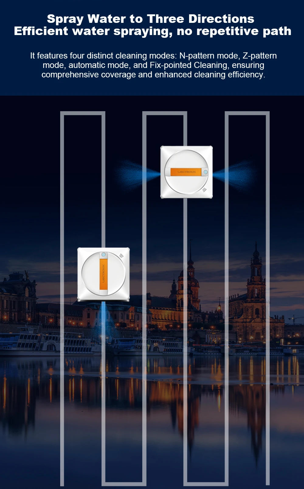 Liectroux YW710 Fensterputzroboter, Doppelte Wassersprühfunktion, Intelligenter Speicher, Starke Vakuumsaugung, Lasersensor, Fensterputzroboter für den Haushalt, APP-Steuerung
