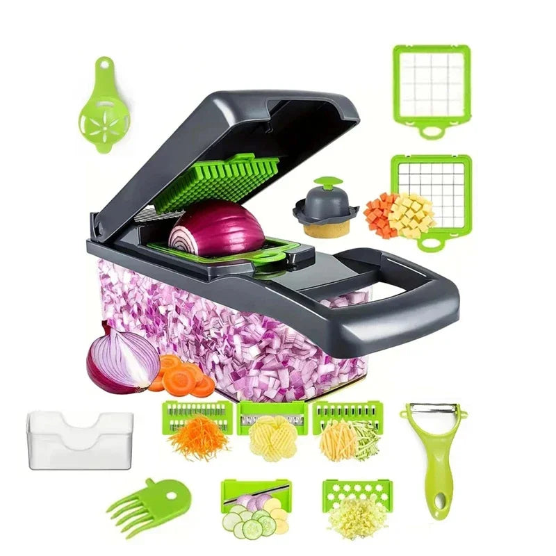 14/16 in 1 Tritatutto per verdure multifunzionale Tritatutto per cipolla Manico Griglia per alimenti Chopper per alimenti Cucina Affettatrice per verdure Dicer Cut