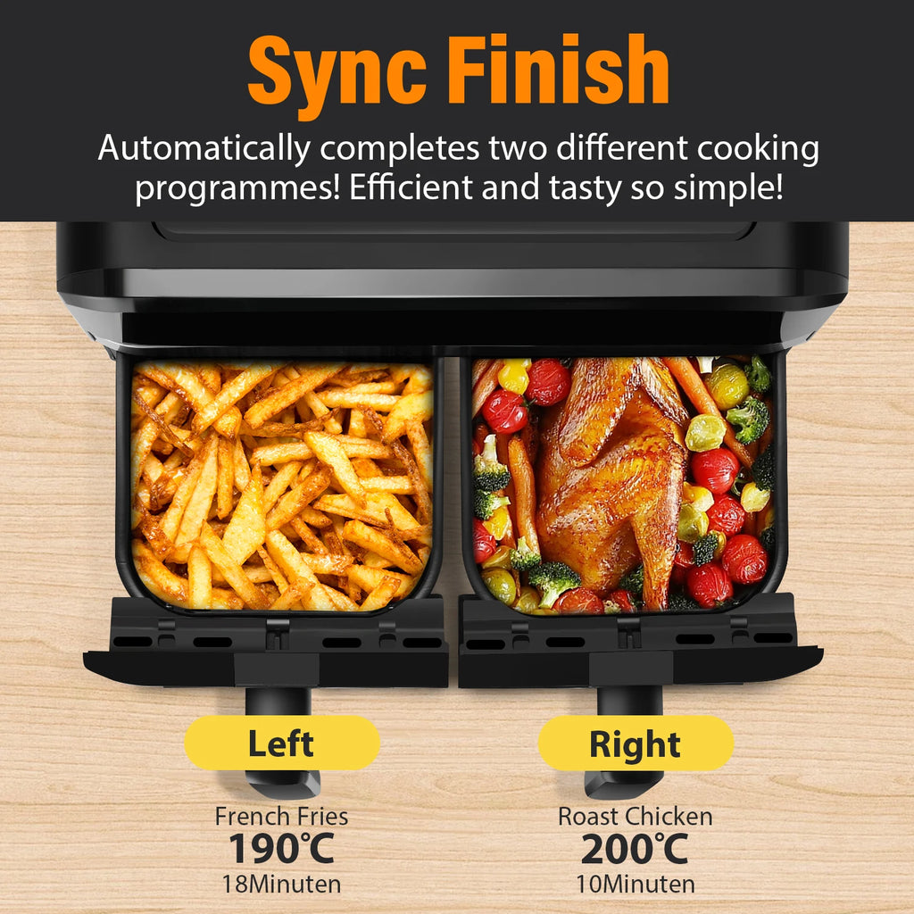 Forno friggitrice ad aria a doppio cestello da 9 litri con finestre Easy View - Oyajia