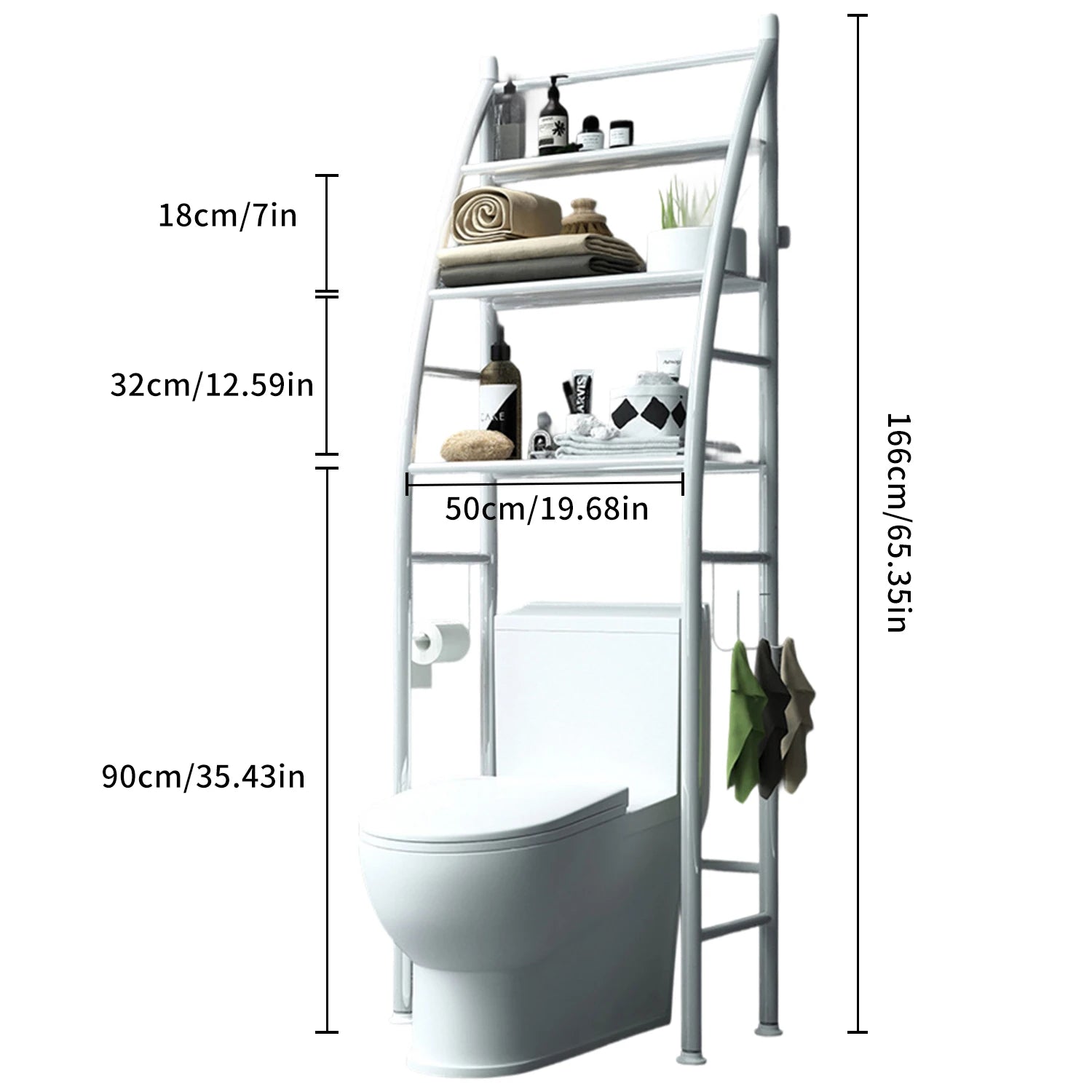 Badezimmer-Ablageregal, 3 Ebenen, Metall, über der Toilette, hohe Tragfähigkeit, mit Sicherheitsbarriere, ohne Bohren, Standregal