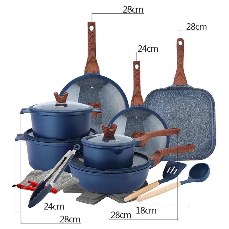 DONNOR 21 Pezzi Set di Pentole in Ceramica Set di Pentole e Padelle Antiaderenti Set da Cucina con Utensili e Protezioni per Padelle JT529