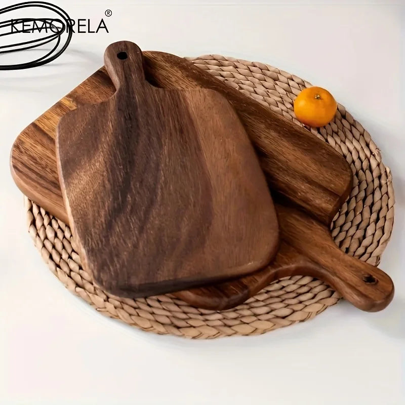 KEMORELA Schneidebrett aus Holz mit Griff für Fisch, Käse, Brot, Dessert, Obst und Gemüse – Langlebiges und Elegantes Design