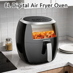 8L digitale Heißluftfritteuse – schnelles Garen 1800W, Touchpanel, 8 voreingestellte Programme, 360° Zirkulationstechnologie, ölfrei, antihaftbeschichtet, spülmaschinenfest, Familiengröße, schwarz