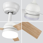 Ventilatore da soffitto per interni ed esterni coperto con pale effetto legno, luce LED dimmerabile da 18W a 3 colori, silenzioso e reversibile, 6 velocità, telecomando e timer per camera da letto, cameretta, soggiorno