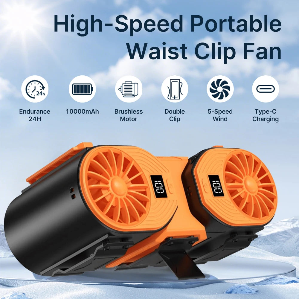 Ventilatore Portatile da Indossare in Vita con Sistema a Doppia Ventola Ricaricabile USB-C |   Ventilatori ricaricabili, ventilatori portatili