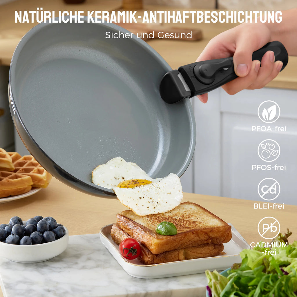 Pfannenset mit abnehmbarem Griff, antihaftbeschichtete Keramikpfannen, Induktionspfannenset mit Kochutensilien, für alle Herdarten