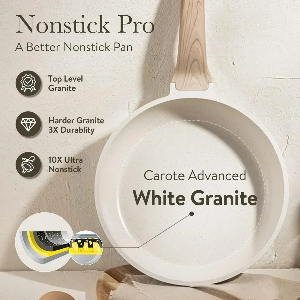 Set di 3-7 pentole e padelle Set di pentole antiaderenti Pentole a induzione in granito bianco Set da cucina antiaderente con padelle e casseruola